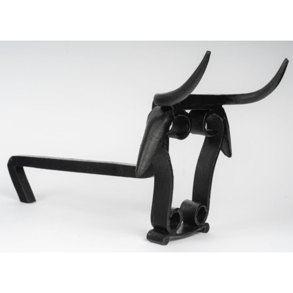 1950 Paire rare de chenets en fer forgé en forme de tête de taureau, ateliers de Vallauris 8