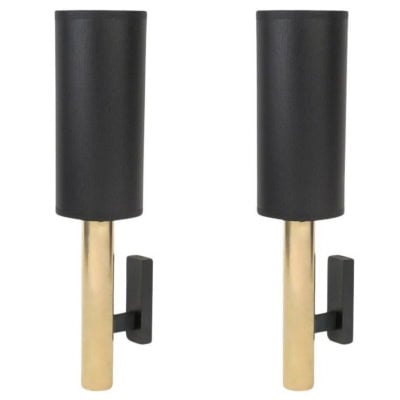 1960 Paire d’appliques murales en laiton doré Gaetano Sciolari 1960 Paire d’appliques murales en laiton doré Gaetano Sciolari