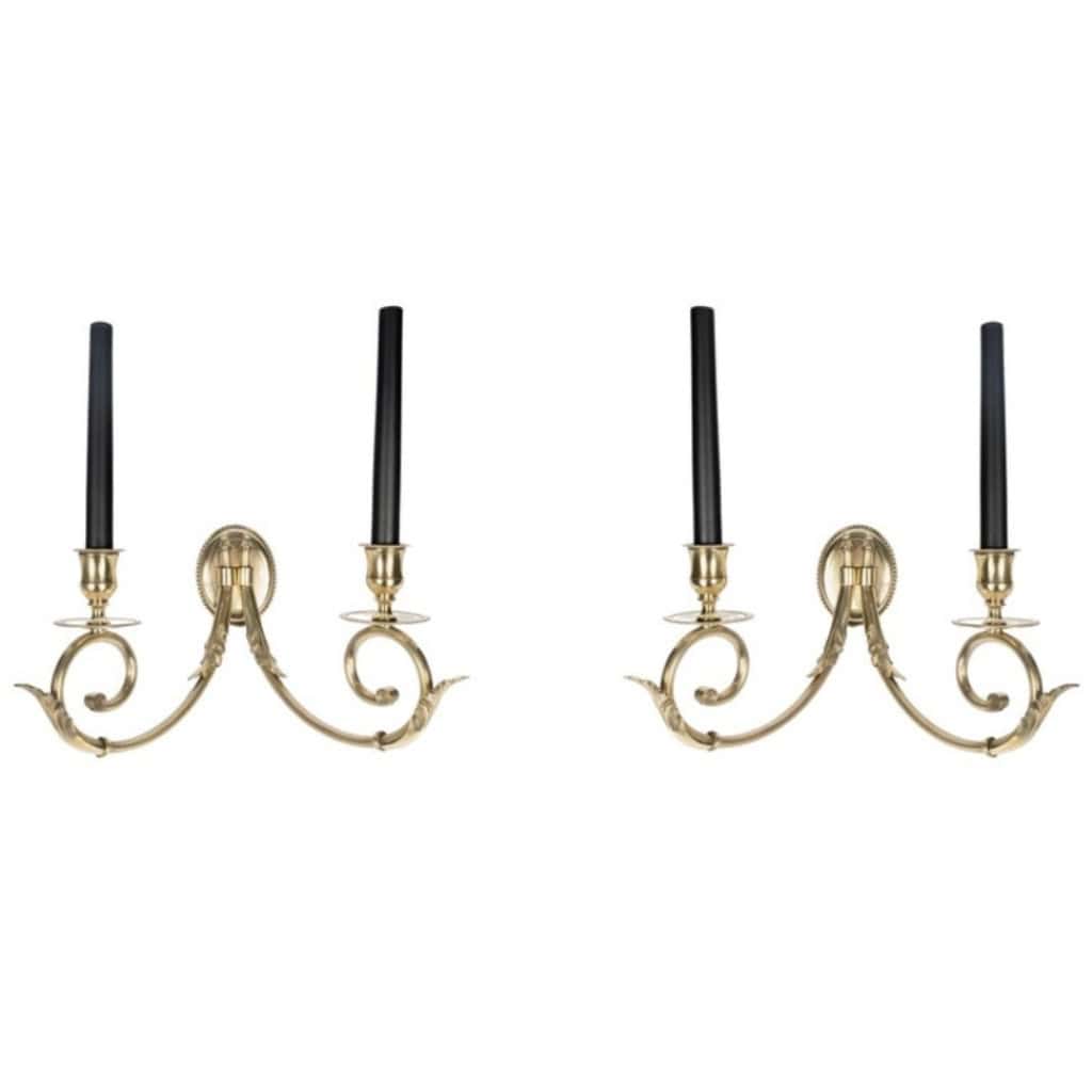 1950 Paire d’appliques murales en bronze par Lucien Gau 3