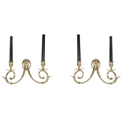 1950 Paire d’appliques murales en bronze par Lucien Gau 3