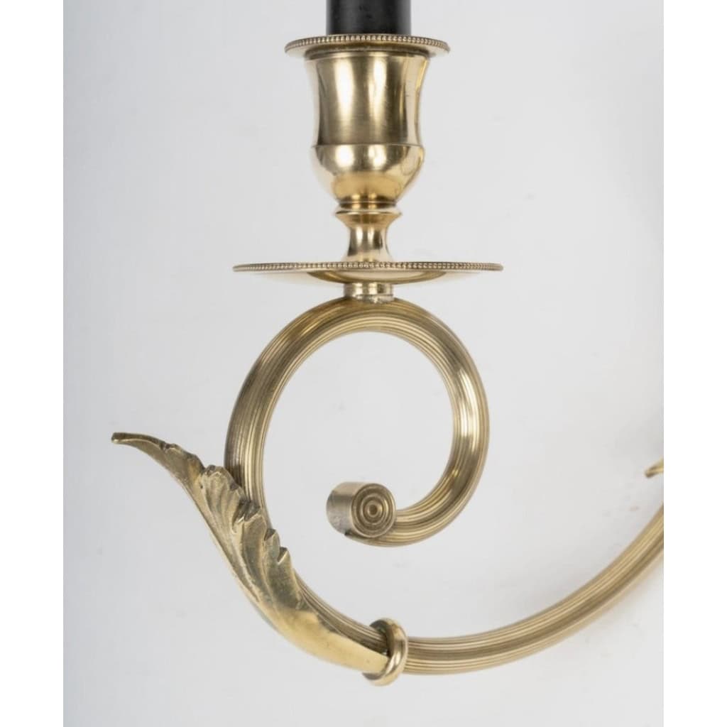 1950 Paire d’appliques murales en bronze par Lucien Gau 5