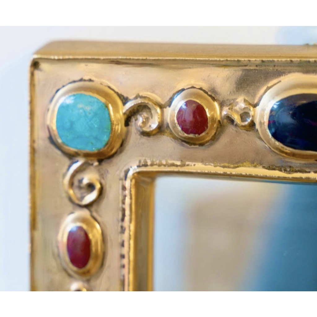 1960 Miroir en céramique dorée imitant des bijoux intégrés, signé François Lembo 7