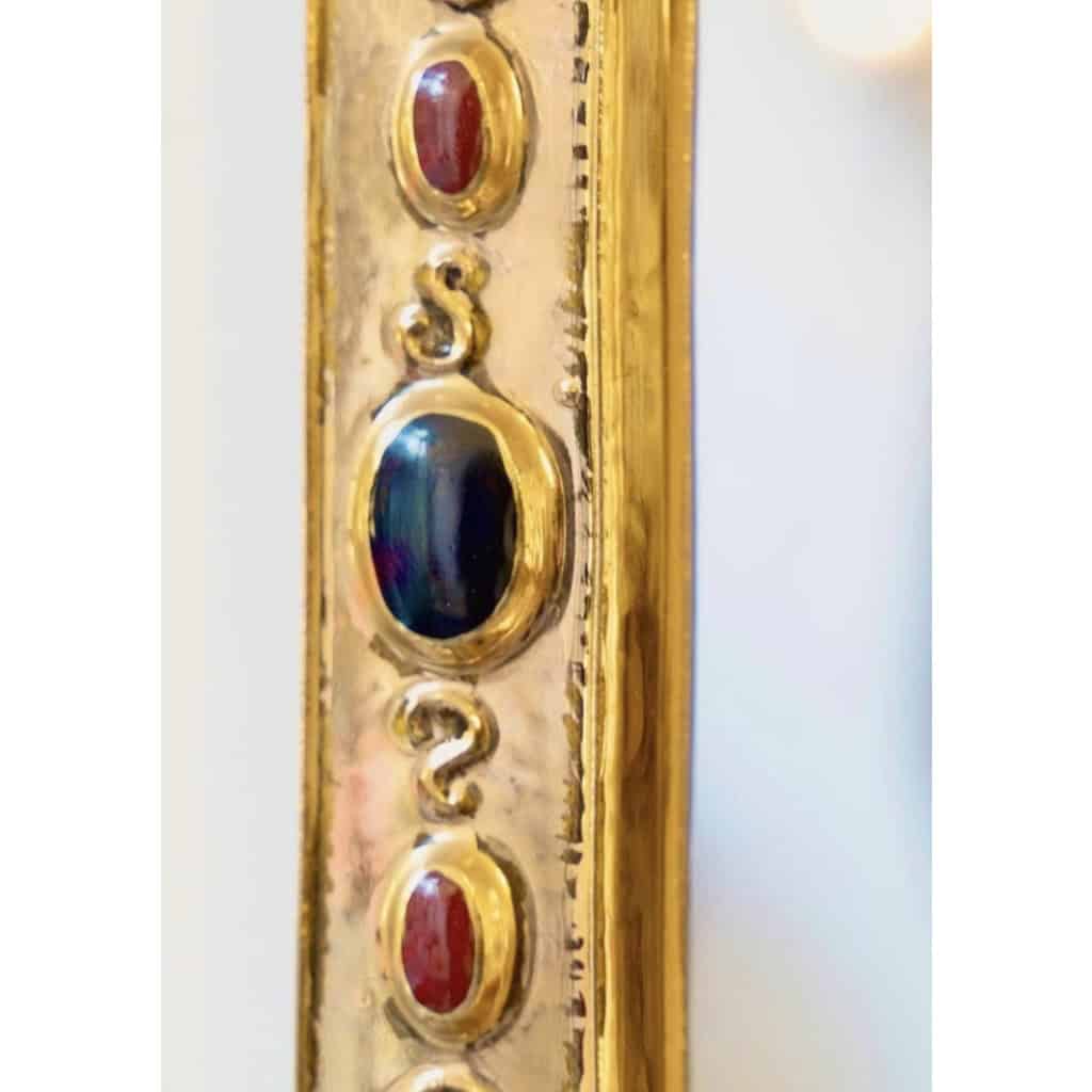 1960 Miroir en céramique dorée imitant des bijoux intégrés, signé François Lembo 6 1960 Miroir en céramique dorée imitant des bijoux intégrés, signé François Lembo 6