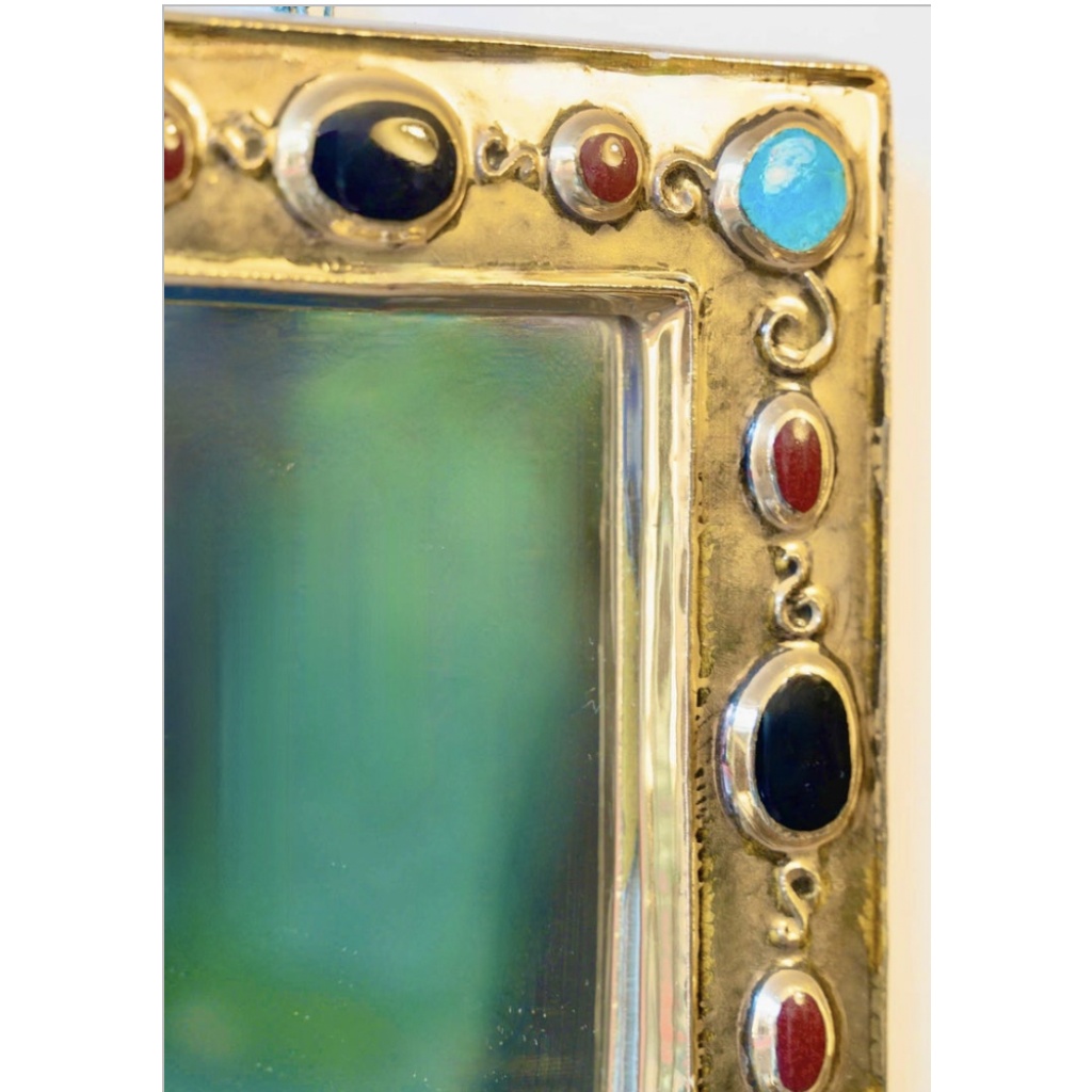 1960 Miroir en céramique dorée imitant des bijoux intégrés, signé François Lembo 5