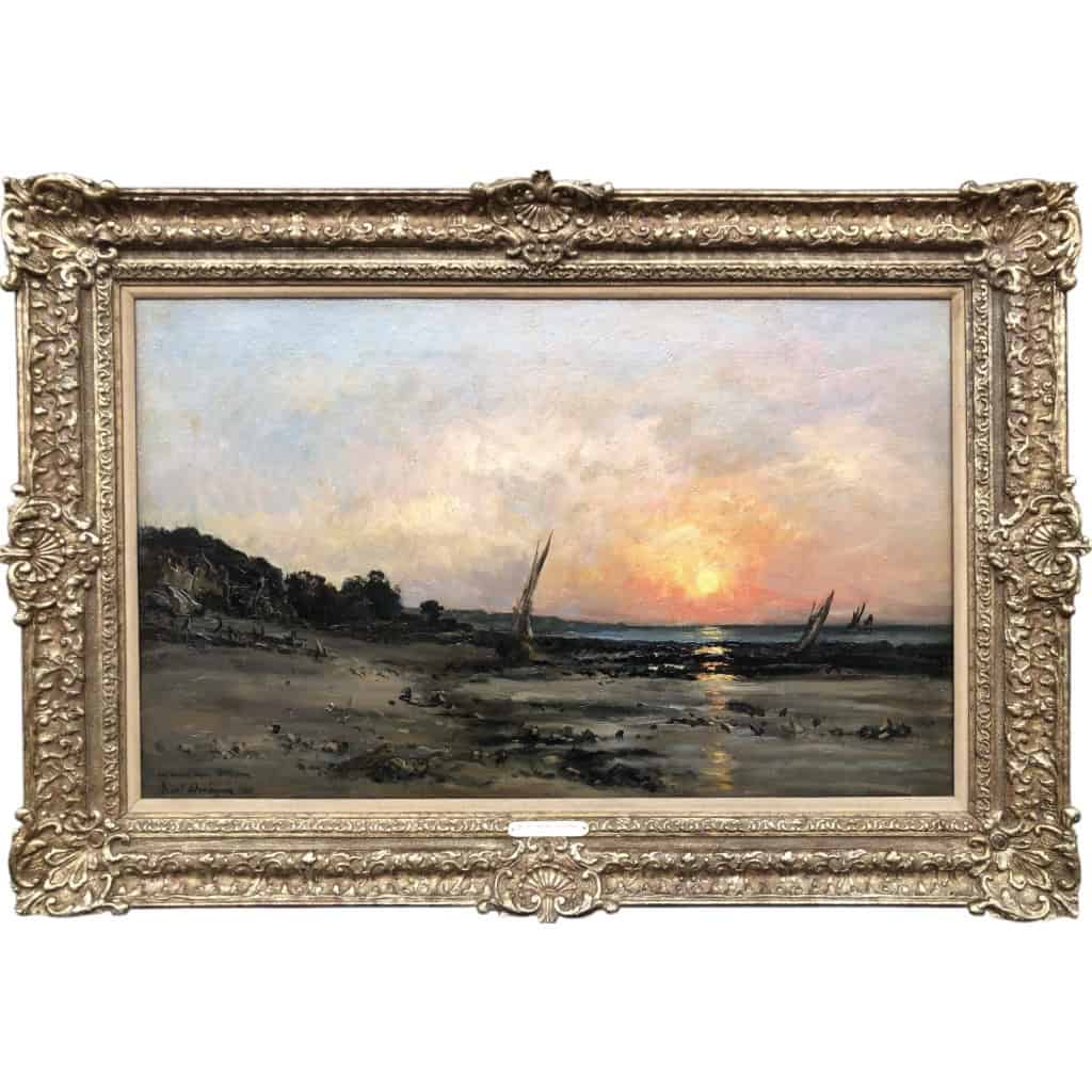 DAUBIGNY Karl Soleil couchant en bord de mer Huile sur toile signée datée dédicacée Certificat d’authenticité. 3 DAUBIGNY Karl Soleil couchant en bord de mer Huile sur toile signée datée dédicacée Certificat d’authenticité. 3