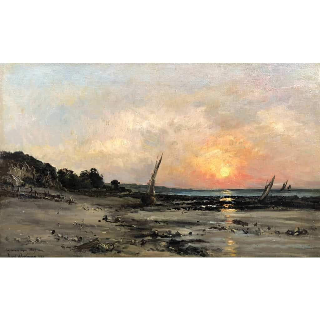 DAUBIGNY Karl Soleil couchant en bord de mer Huile sur toile signée datée dédicacée Certificat d’authenticité. 4 DAUBIGNY Karl Soleil couchant en bord de mer Huile sur toile signée datée dédicacée Certificat d’authenticité. 4