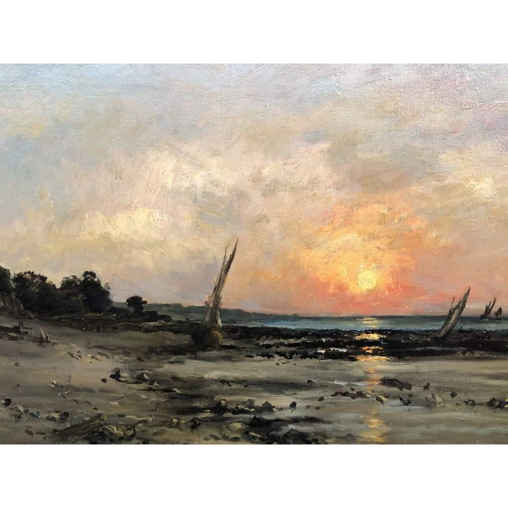 DAUBIGNY Karl Soleil couchant en bord de mer Huile sur toile signée datée dédicacée Certificat d’authenticité. 15 DAUBIGNY Karl Soleil couchant en bord de mer Huile sur toile signée datée dédicacée Certificat d’authenticité. 15