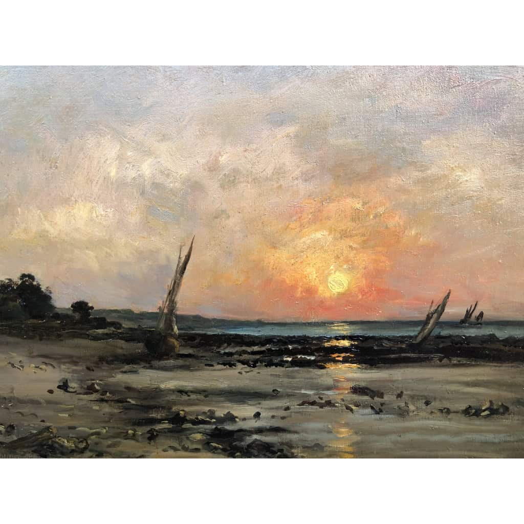 DAUBIGNY Karl Soleil couchant en bord de mer Huile sur toile signée datée dédicacée Certificat d’authenticité. 9 DAUBIGNY Karl Soleil couchant en bord de mer Huile sur toile signée datée dédicacée Certificat d’authenticité. 9