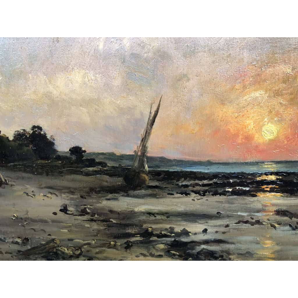 DAUBIGNY Karl Soleil couchant en bord de mer Huile sur toile signée datée dédicacée Certificat d’authenticité. 10 DAUBIGNY Karl Soleil couchant en bord de mer Huile sur toile signée datée dédicacée Certificat d’authenticité. 10