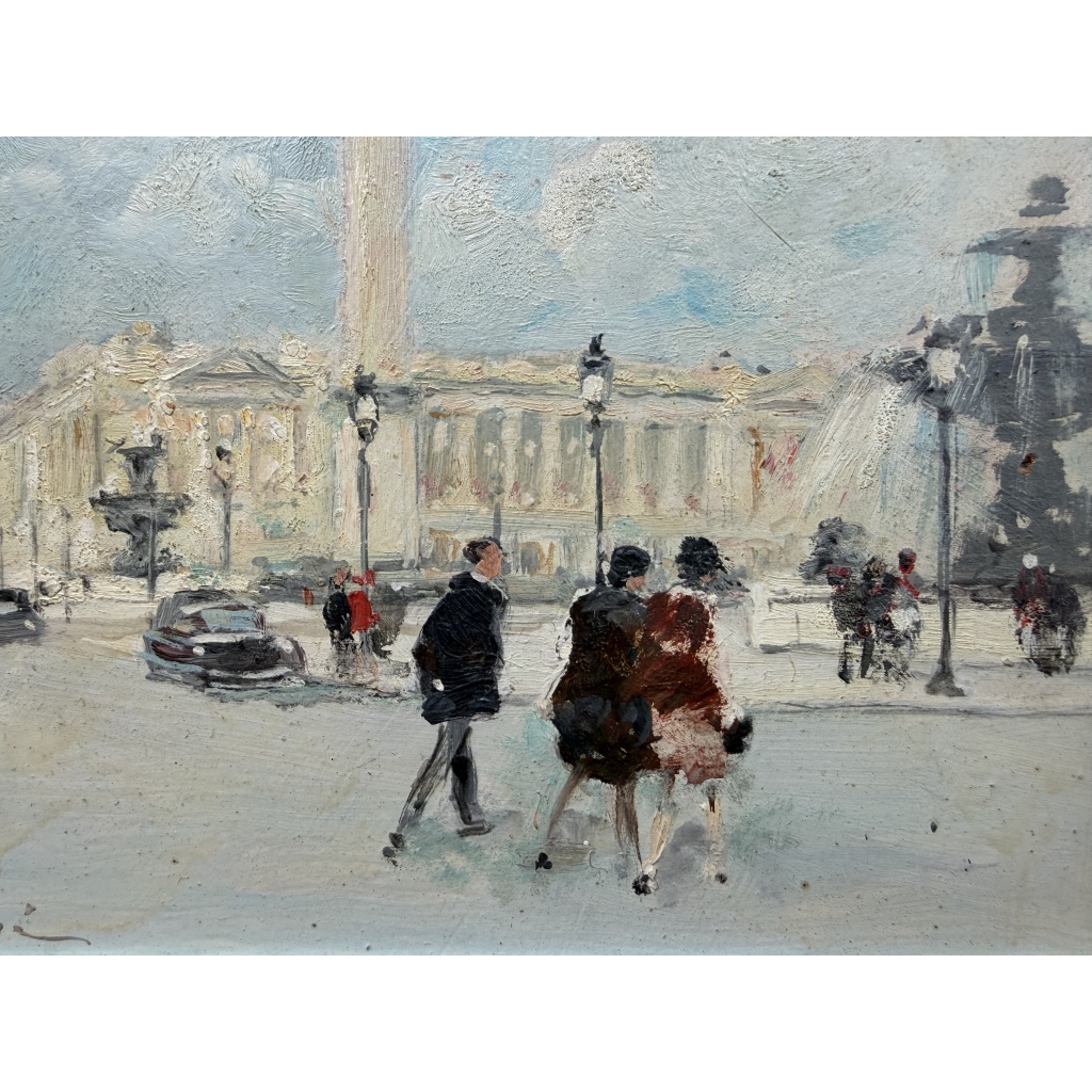 HERVE Jules Peinture Française 20è Paris animation Place de La Concorde Huile sur carton fort signée Certificat D’authenticité 4 HERVE Jules Peinture Française 20è Paris animation Place de La Concorde Huile sur carton fort signée Certificat D’authenticité 4