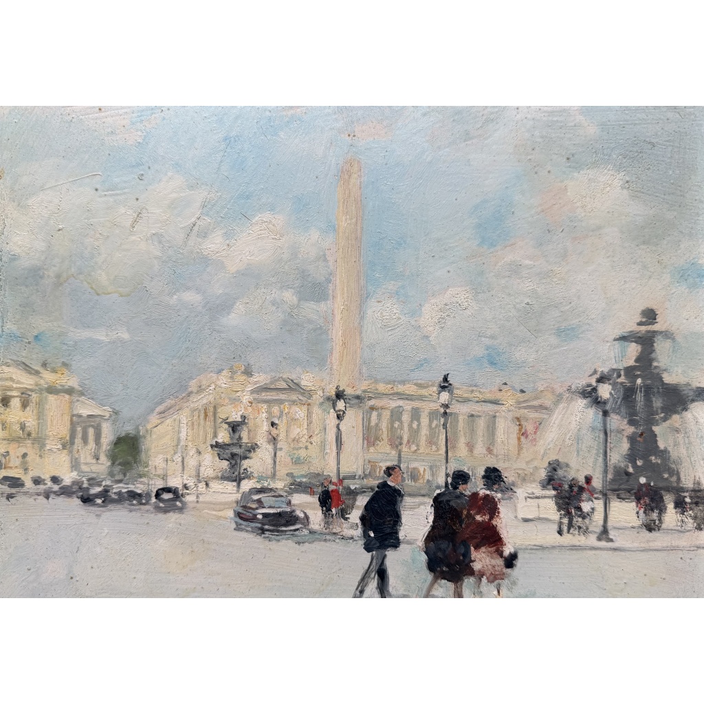 HERVE Jules Peinture Française 20è Paris animation Place de La Concorde Huile sur carton fort signée Certificat D’authenticité 5 HERVE Jules Peinture Française 20è Paris animation Place de La Concorde Huile sur carton fort signée Certificat D’authenticité 5