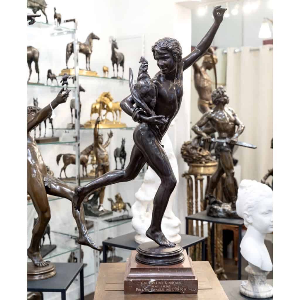 Sculpture – Le Vainqueur Au Combat De Coqs , Alexandre Falguière (1831-1900) – Bronze 3