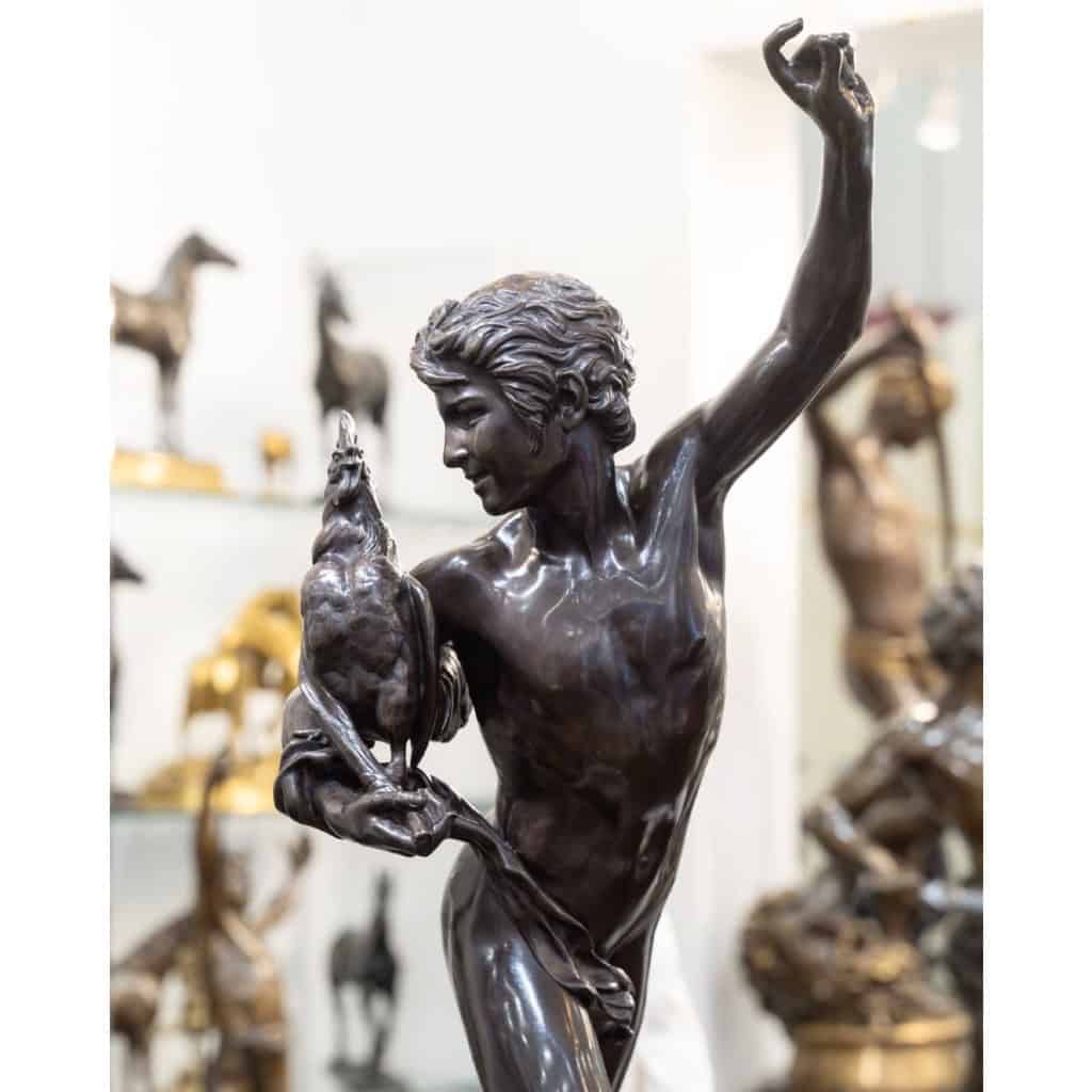 Sculpture – Le Vainqueur Au Combat De Coqs , Alexandre Falguière (1831-1900) – Bronze 5