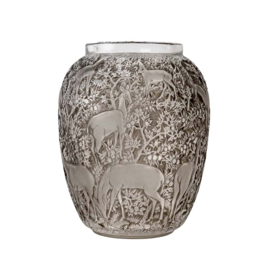 1932 René Lalique – Vase Biches Verre Blanc Patiné Gris 3