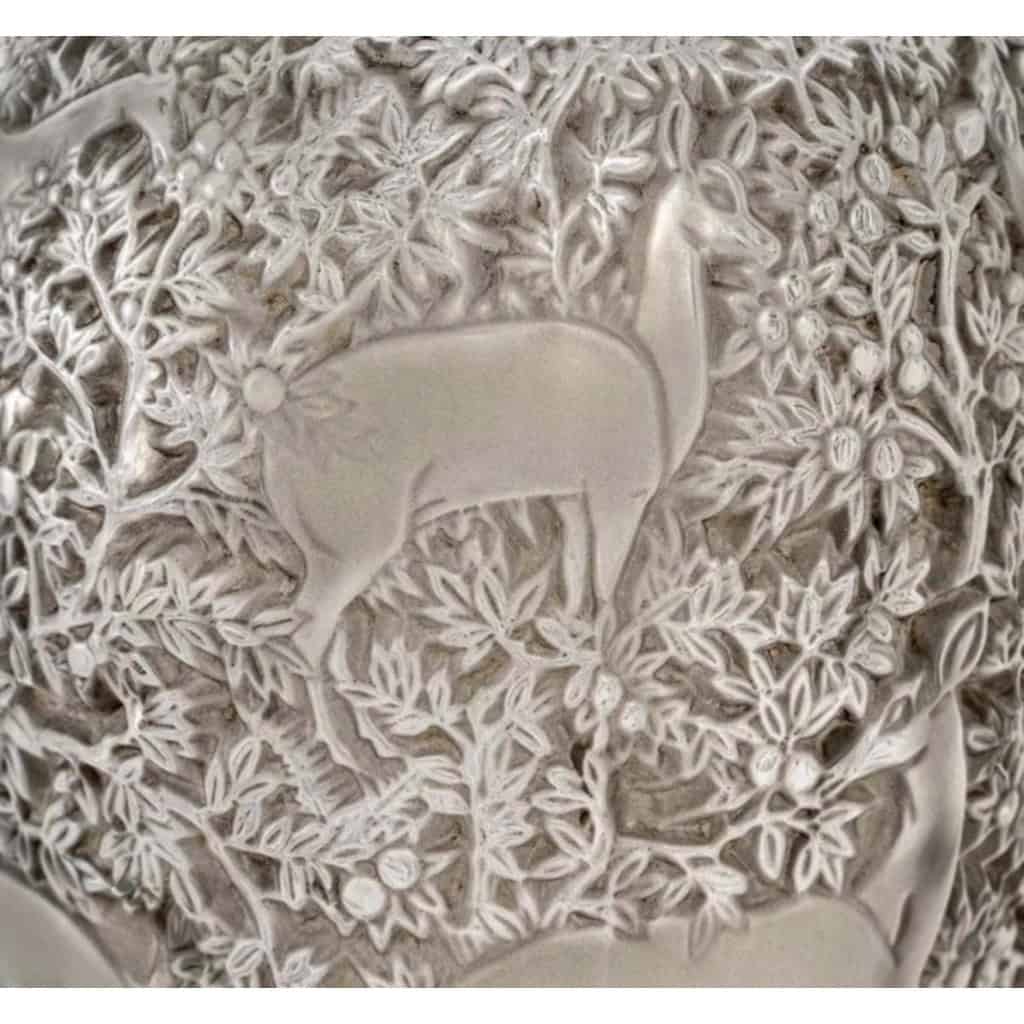 1932 René Lalique – Vase Biches Verre Blanc Patiné Gris 5