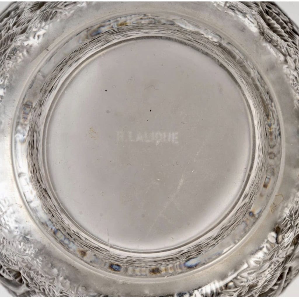 1932 René Lalique – Vase Biches Verre Blanc Patiné Gris 7