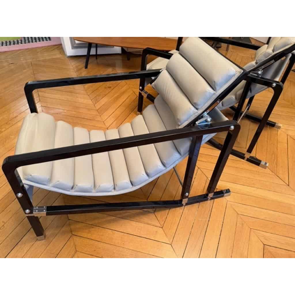 Eileen GRAY & ECART INTERNATIONAL (éditeur) Paire de fauteuils « Transat », modèle original créé circa 1926 6