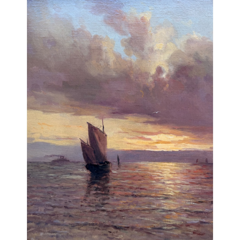 Emile MAILLARD Tableau Français fin 19è Coucher de soleil Huile sur toile signée Certificat d’authenticité. 5