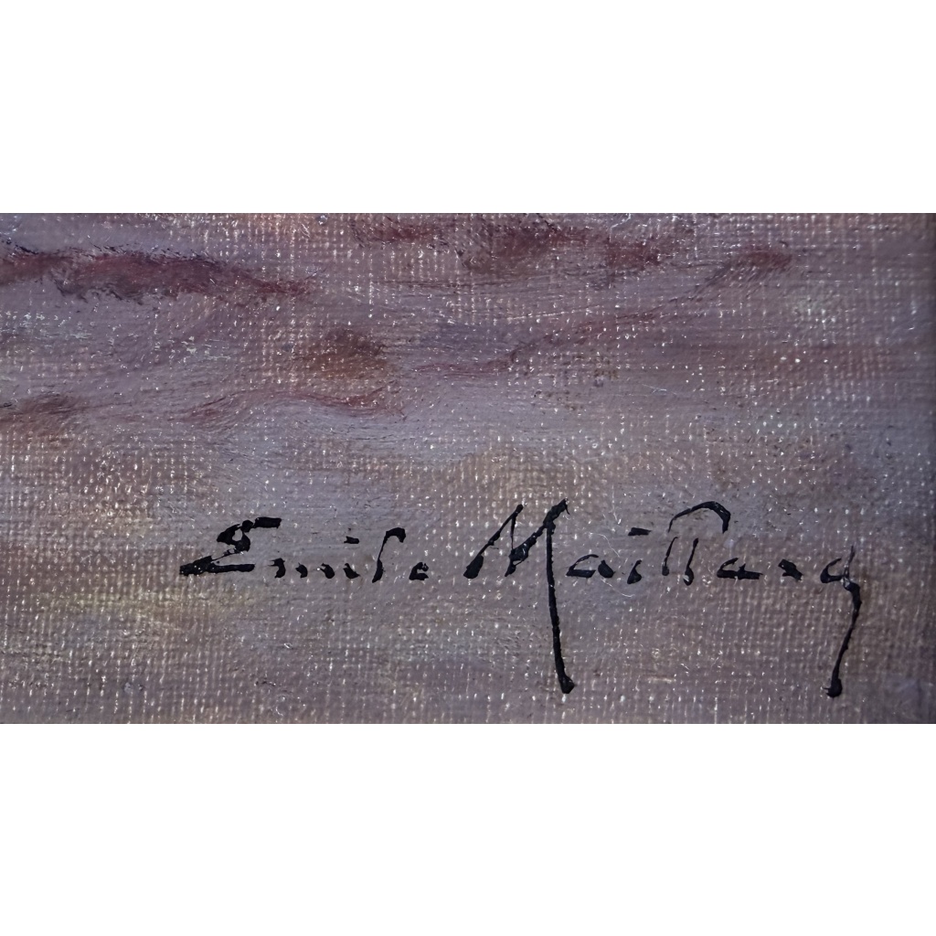 Emile MAILLARD Tableau Français fin 19è Coucher de soleil Huile sur toile signée Certificat d’authenticité. 4