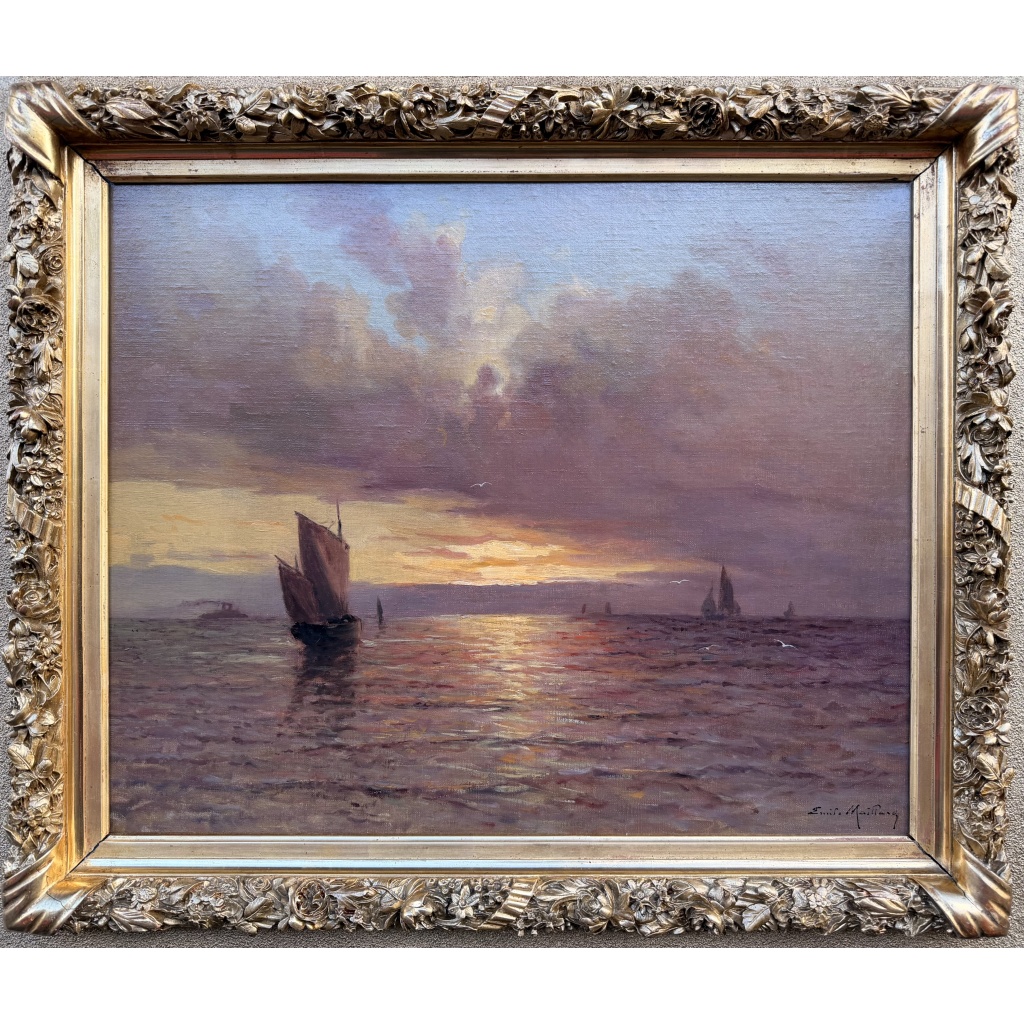 Emile MAILLARD Tableau Français fin 19è Coucher de soleil Huile sur toile signée Certificat d’authenticité. 10