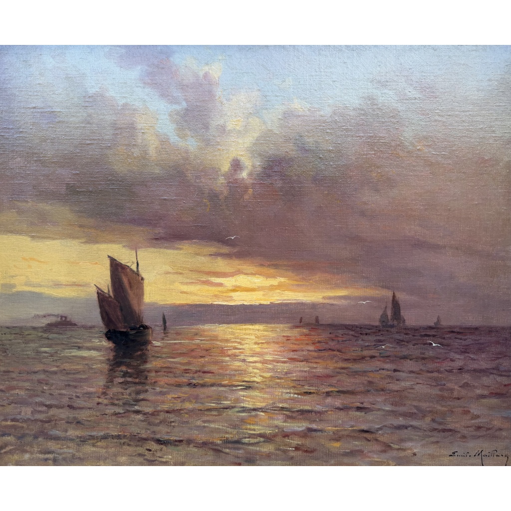 Emile MAILLARD Tableau Français fin 19è Coucher de soleil Huile sur toile signée Certificat d’authenticité. 11