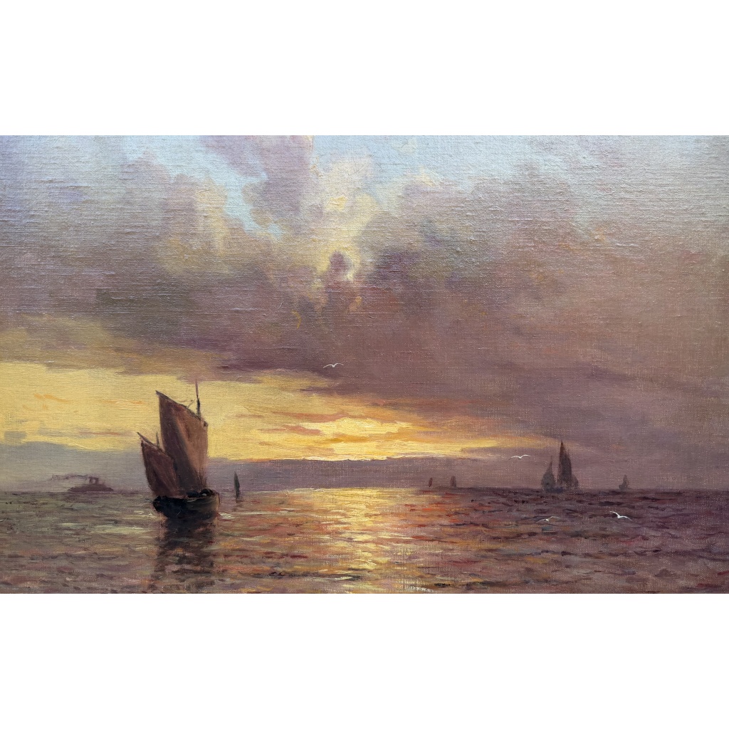 Emile MAILLARD Tableau Français fin 19è Coucher de soleil Huile sur toile signée Certificat d’authenticité. 12