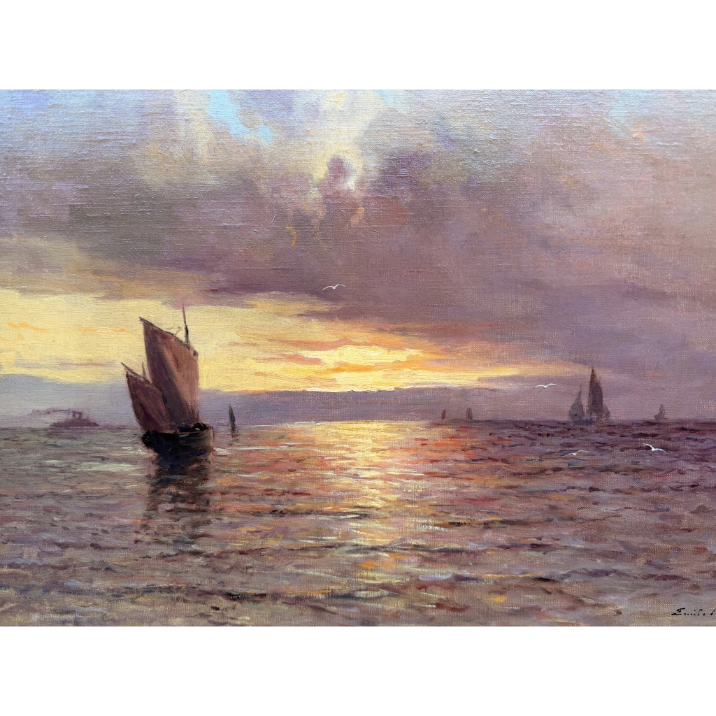 Emile MAILLARD Tableau Français fin 19è Coucher de soleil Huile sur toile signée Certificat d’authenticité. 15
