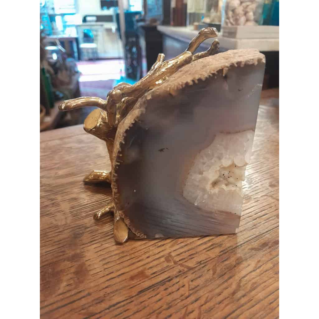 Morceau de géode d’agate polie et Corail en bronze doré 11