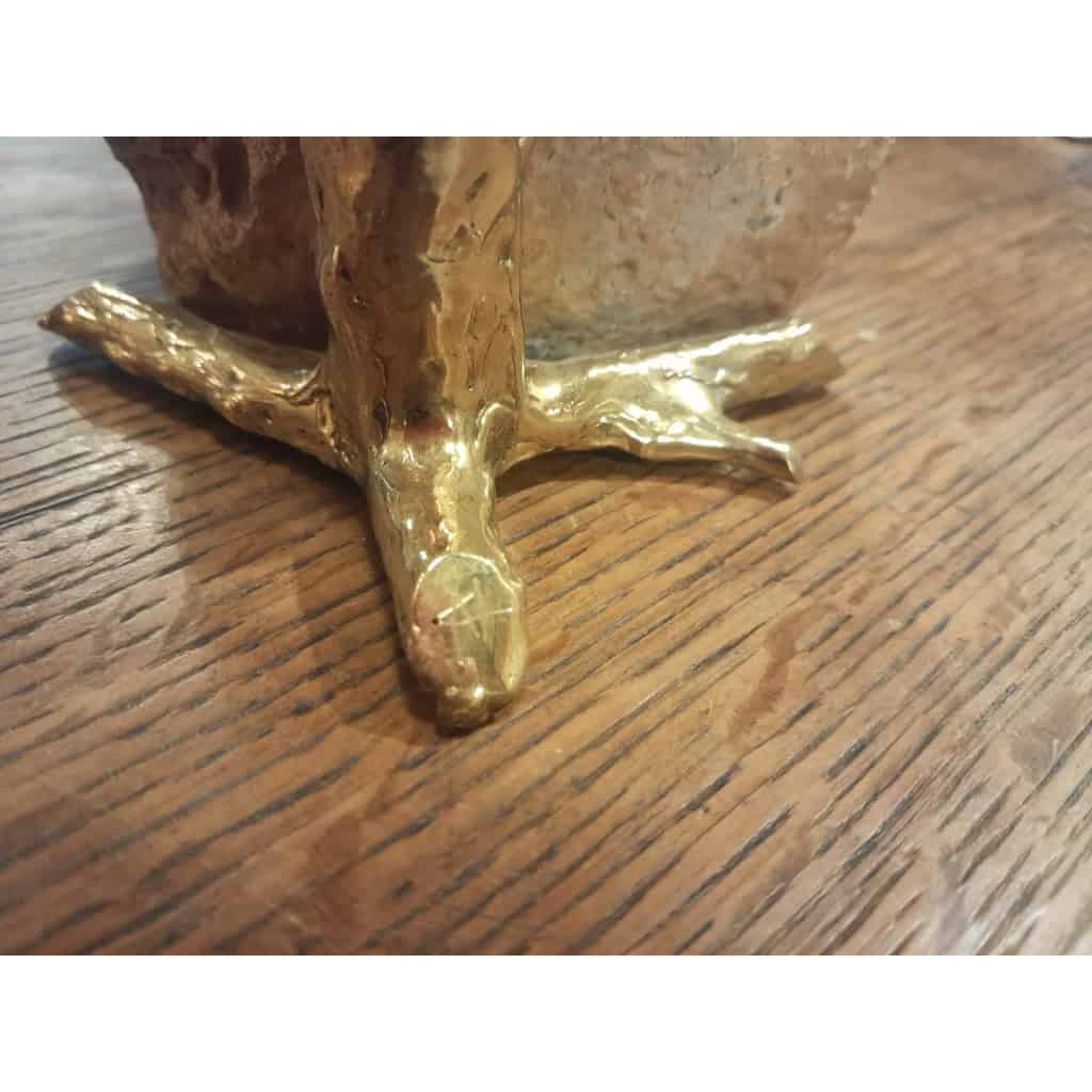 Morceau de géode d’agate polie et Corail en bronze doré 12