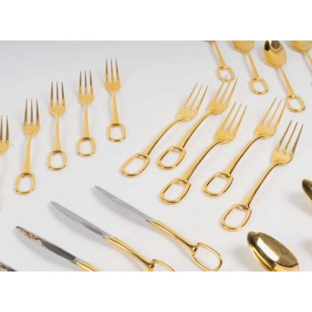 Hermes « Grand Attelage » Service à dessert métal plaqué or 25 pièces 4