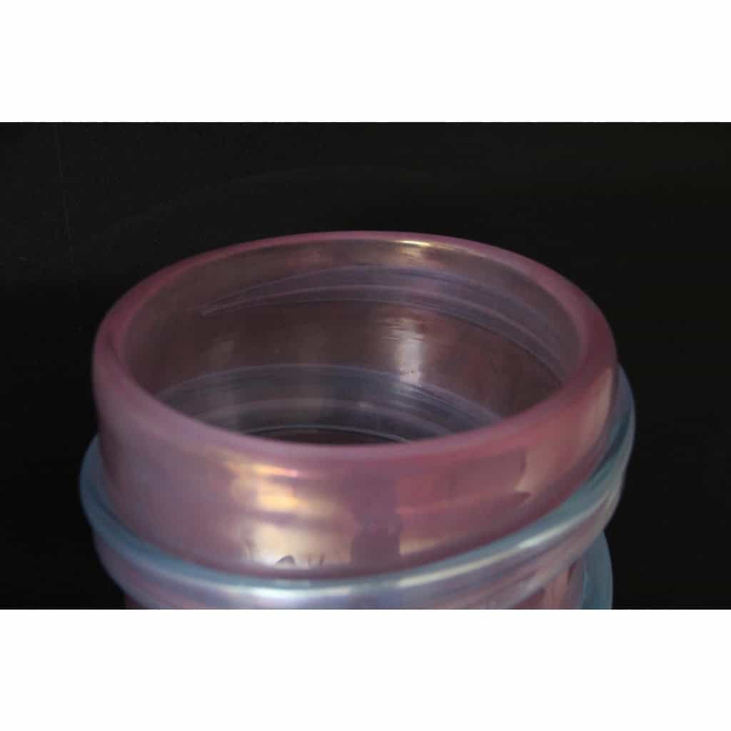 Paire de grands vases rose et turquoises irisés en verre de Murano 13