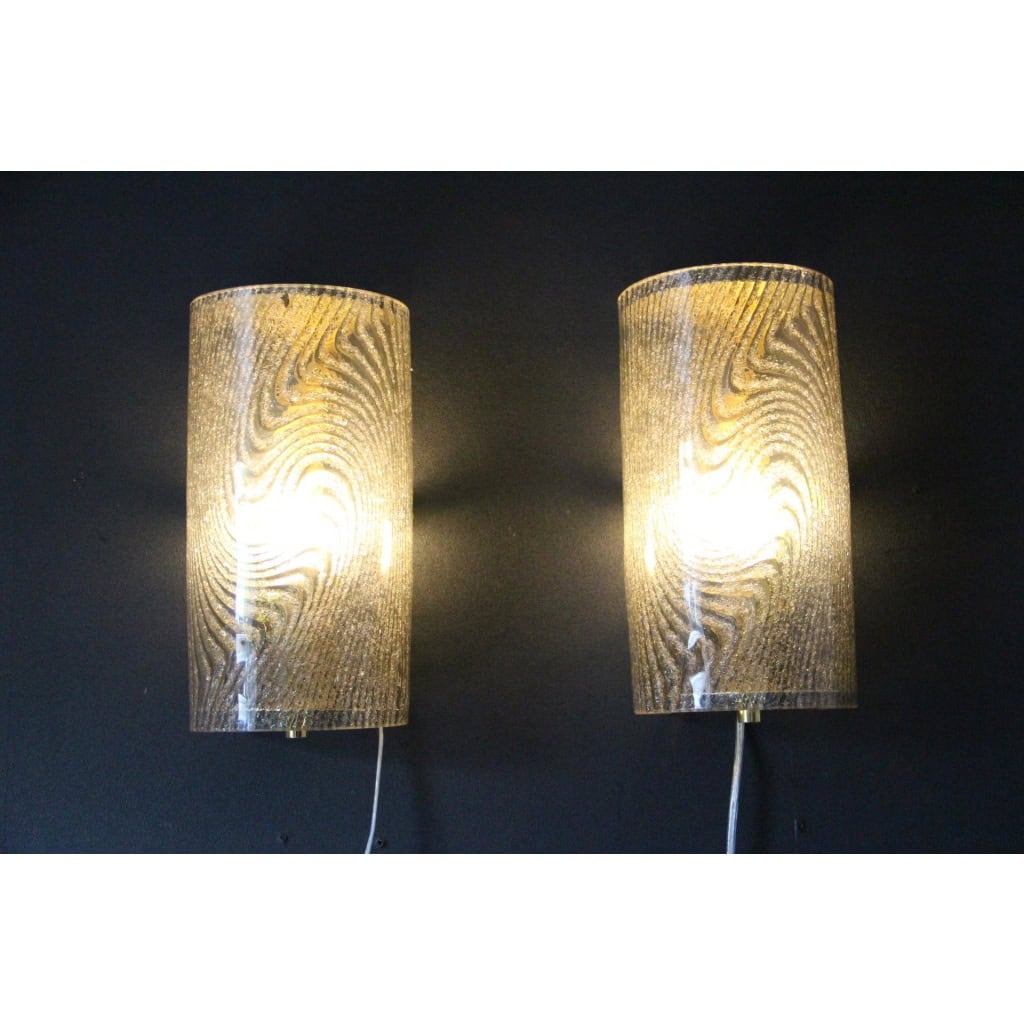 Paire d’appliques en verre de Murano brun travaillé en forme d’écorce 13