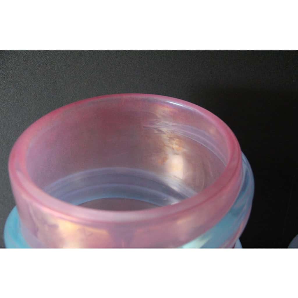 Paire de grands vases rose et turquoises irisés en verre de Murano 14