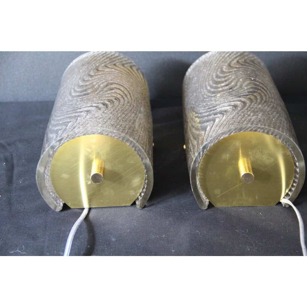 Paire d’appliques en verre de Murano brun travaillé en forme d’écorce 14