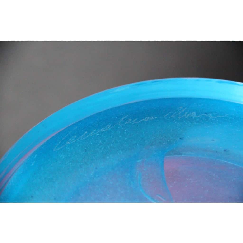 Paire de grands vases rose et turquoises irisés en verre de Murano 18