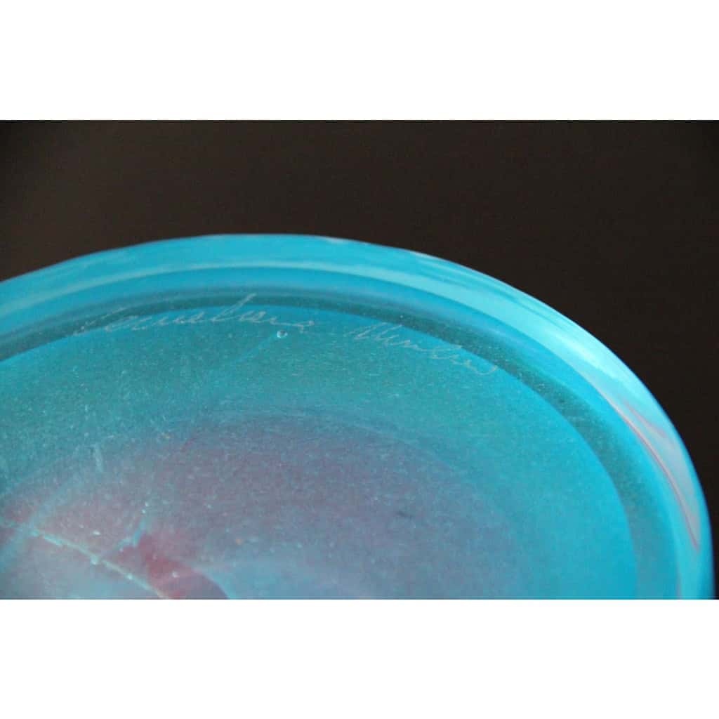 Paire de grands vases rose et turquoises irisés en verre de Murano 19