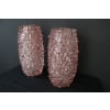 Paire de grands vases roses en verre de Murano rostrato de style Barovier 18
