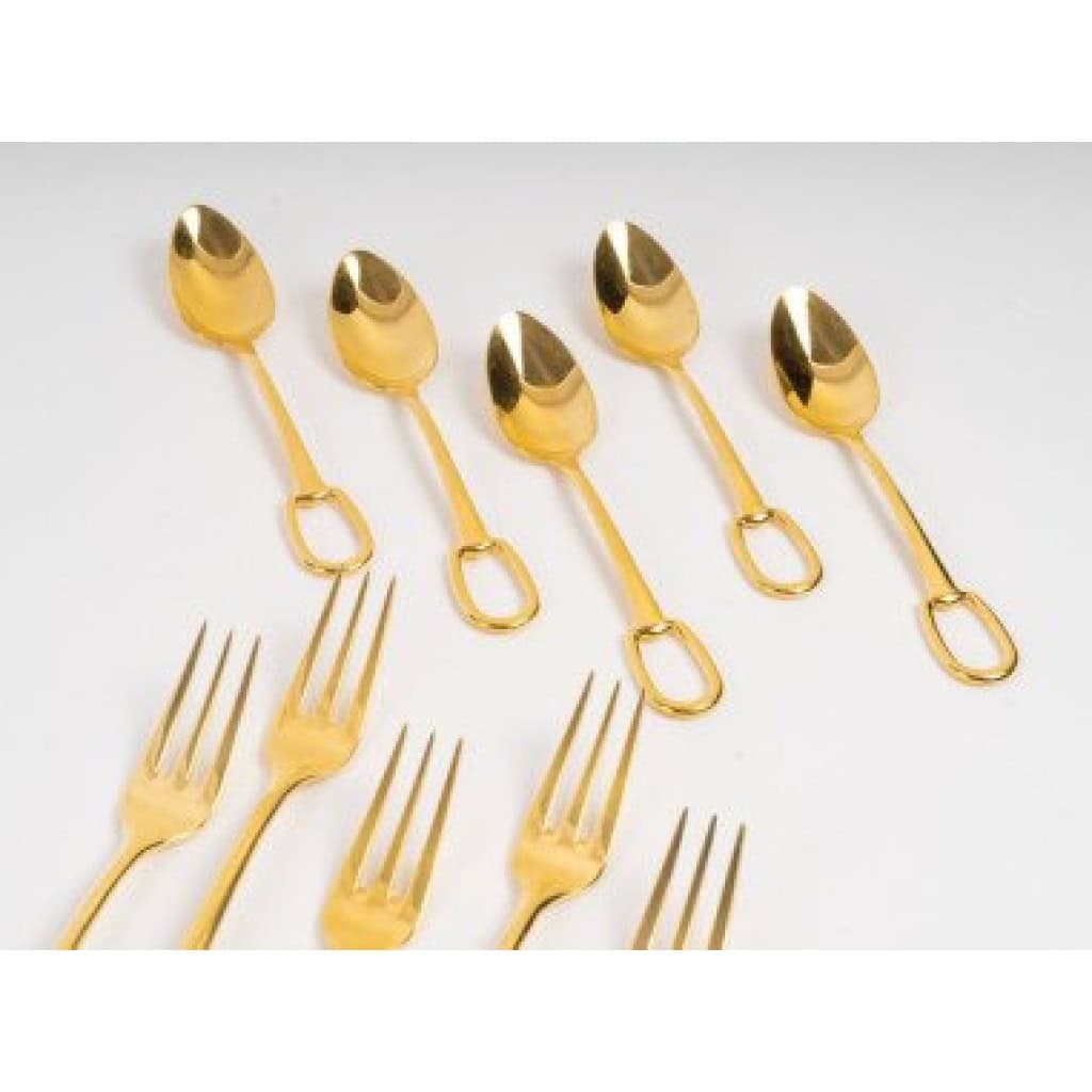 Hermes « Grand Attelage » Service à dessert métal plaqué or 25 pièces 5