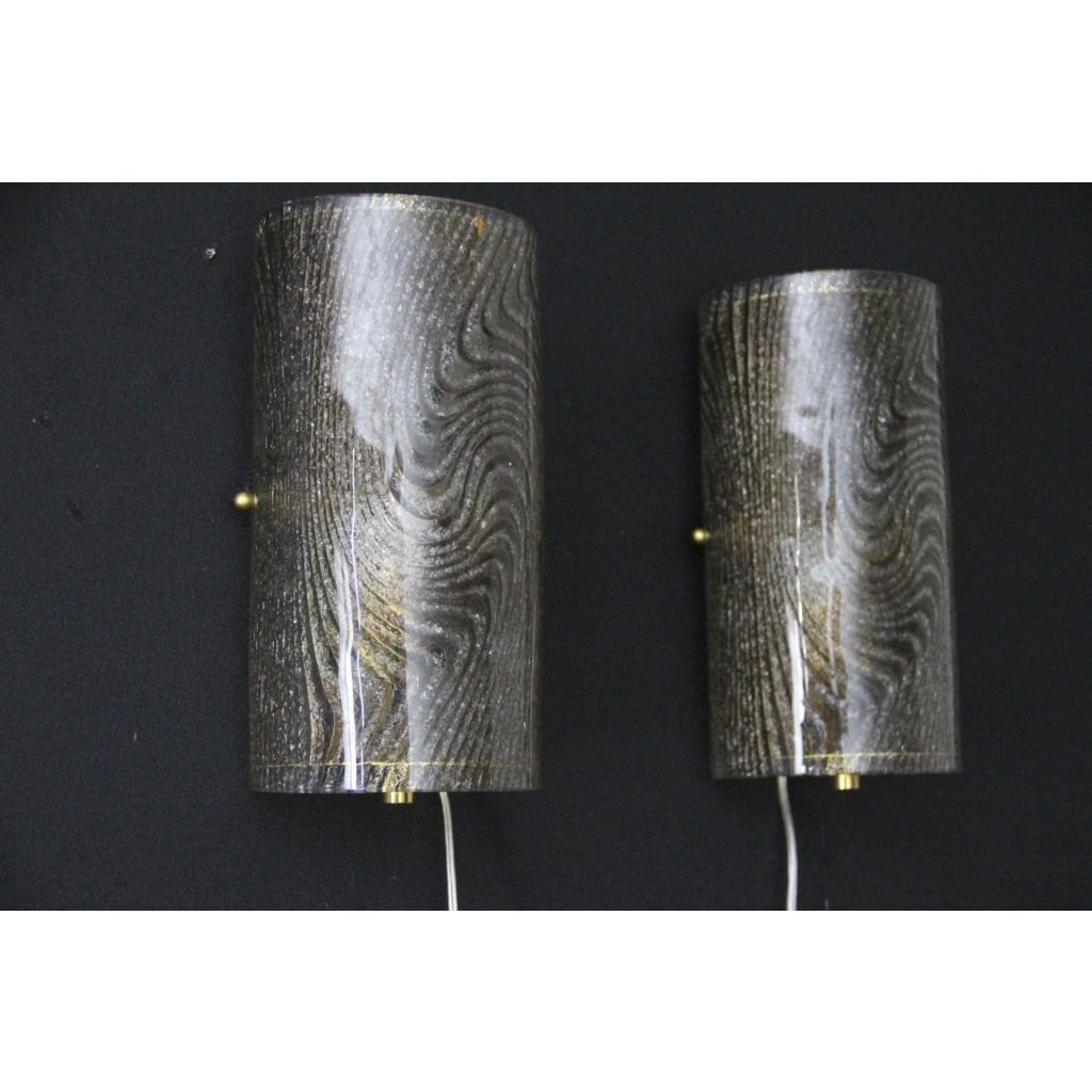 Paire d’appliques en verre de Murano brun travaillé en forme d’écorce 5