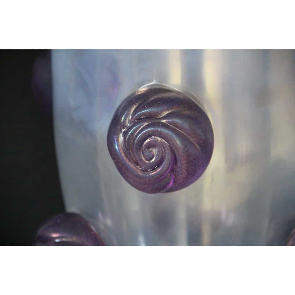 Paire de grands vases irisés à boutons de rose violets en verre de Murano 6