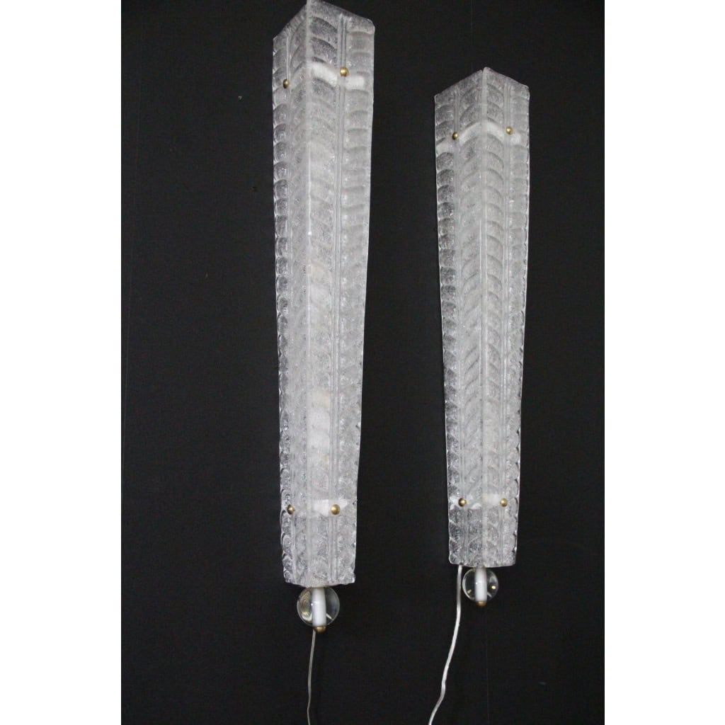 Paire d’appliques blanches longues en verre de Murano travaillé 6