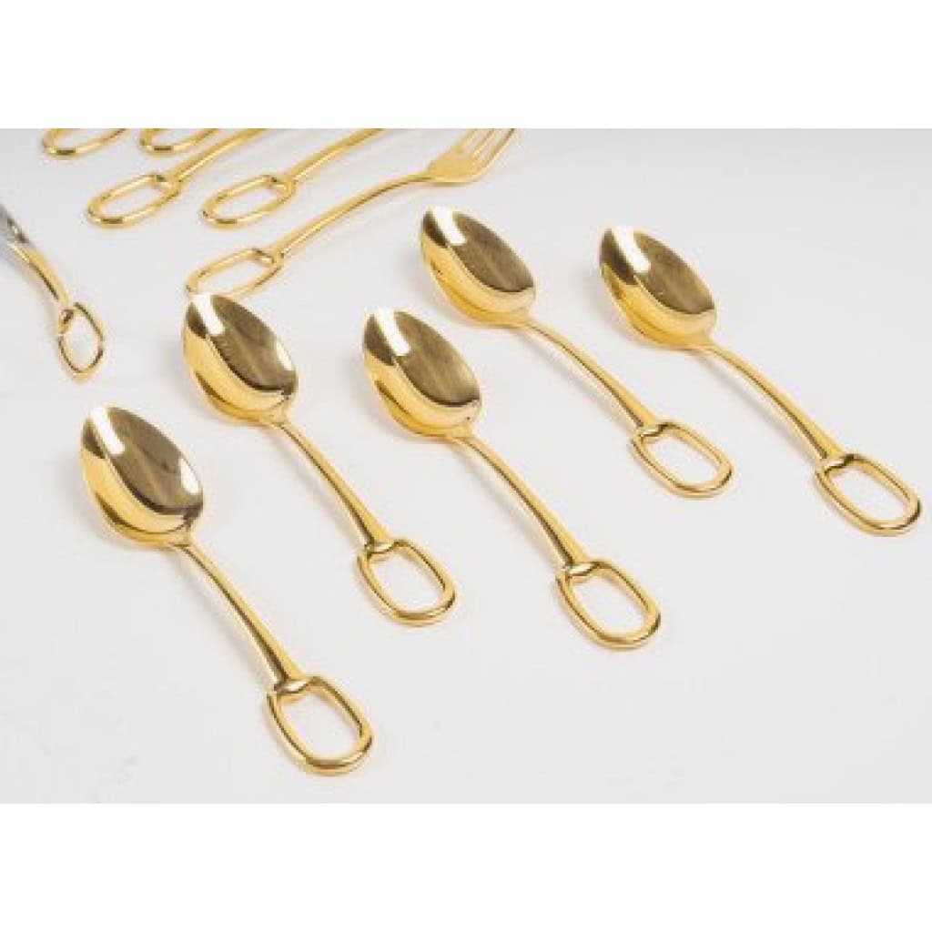 Hermes « Grand Attelage » Service à dessert métal plaqué or 25 pièces 6