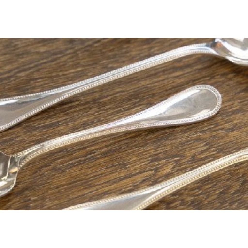 Christofle ménagère Perles pour 12 personnes (62 pièces) en métal argenté dans son coffre 7