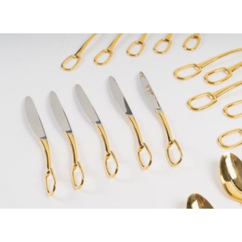 Hermes « Grand Attelage » Service à dessert métal plaqué or 25 pièces 7