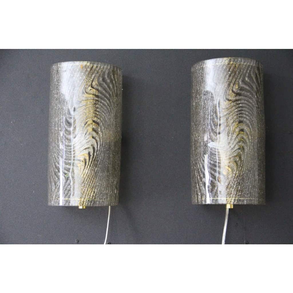 Paire d’appliques en verre de Murano brun travaillé en forme d’écorce 8
