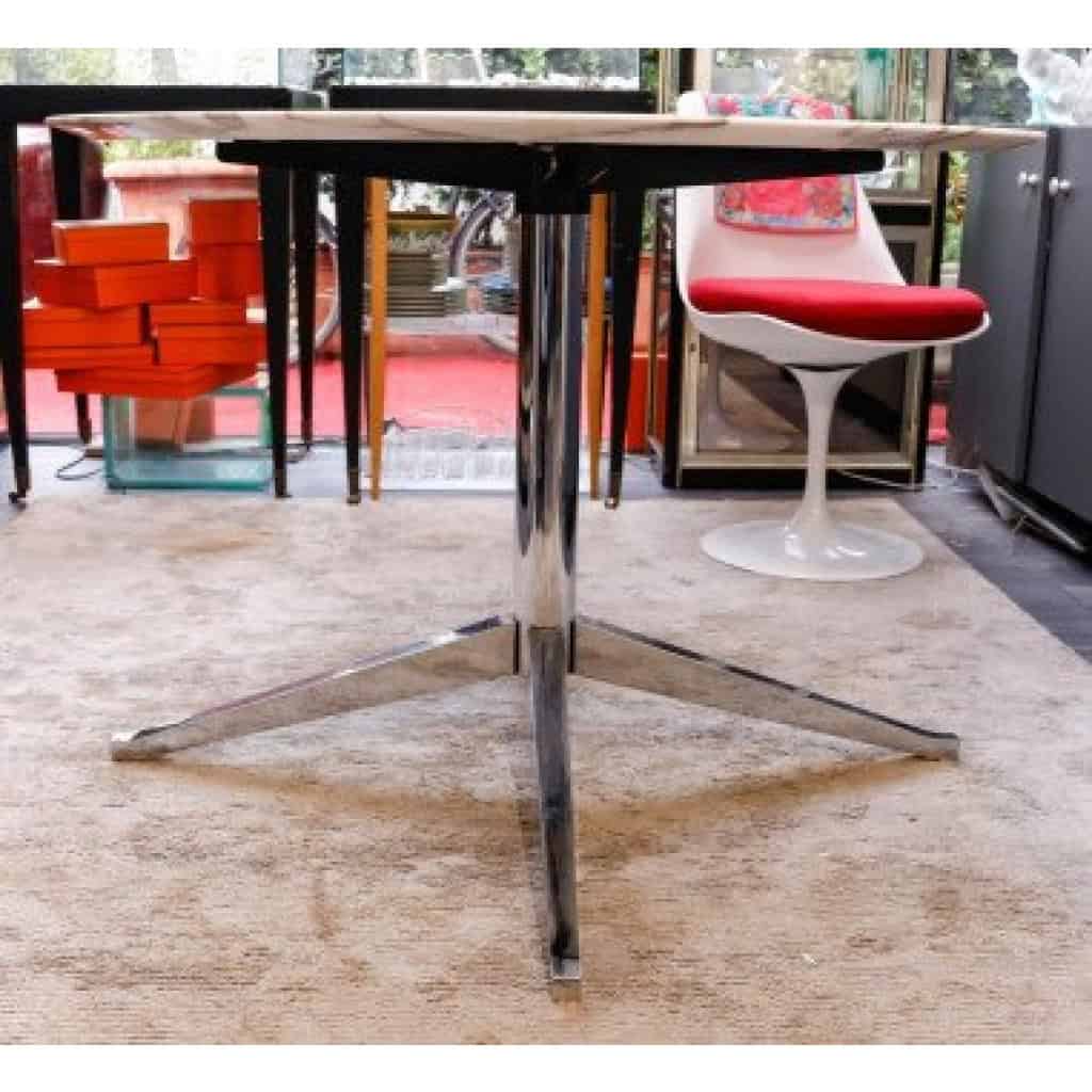 Florence Knoll – TABLE plateau rond ,marbre Calacatta oro verde ,base chromée 8