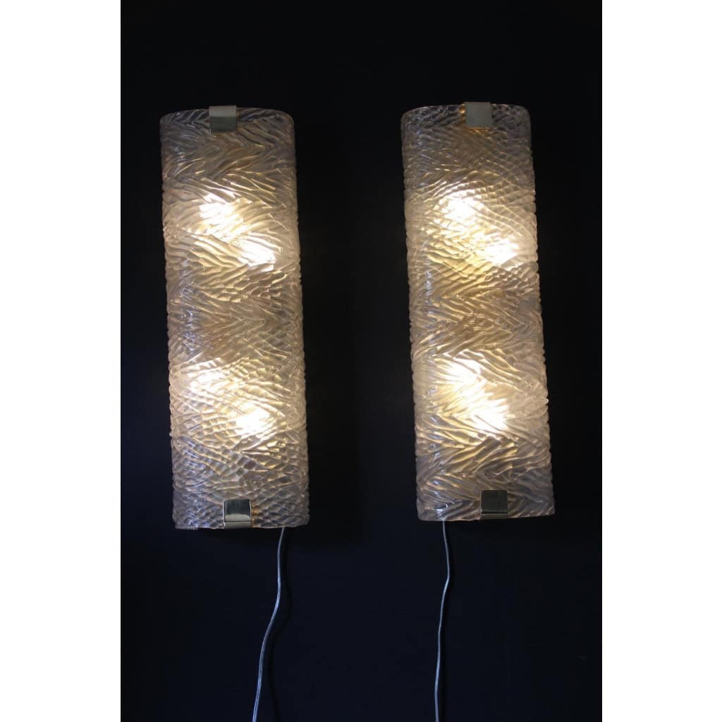 Paire de grandes appliques en verre de Murano travaillé 9