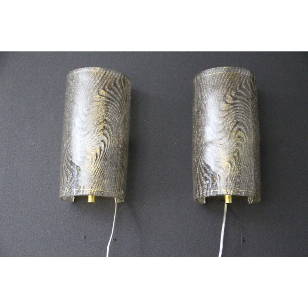 Paire d’appliques en verre de Murano brun travaillé en forme d’écorce 9