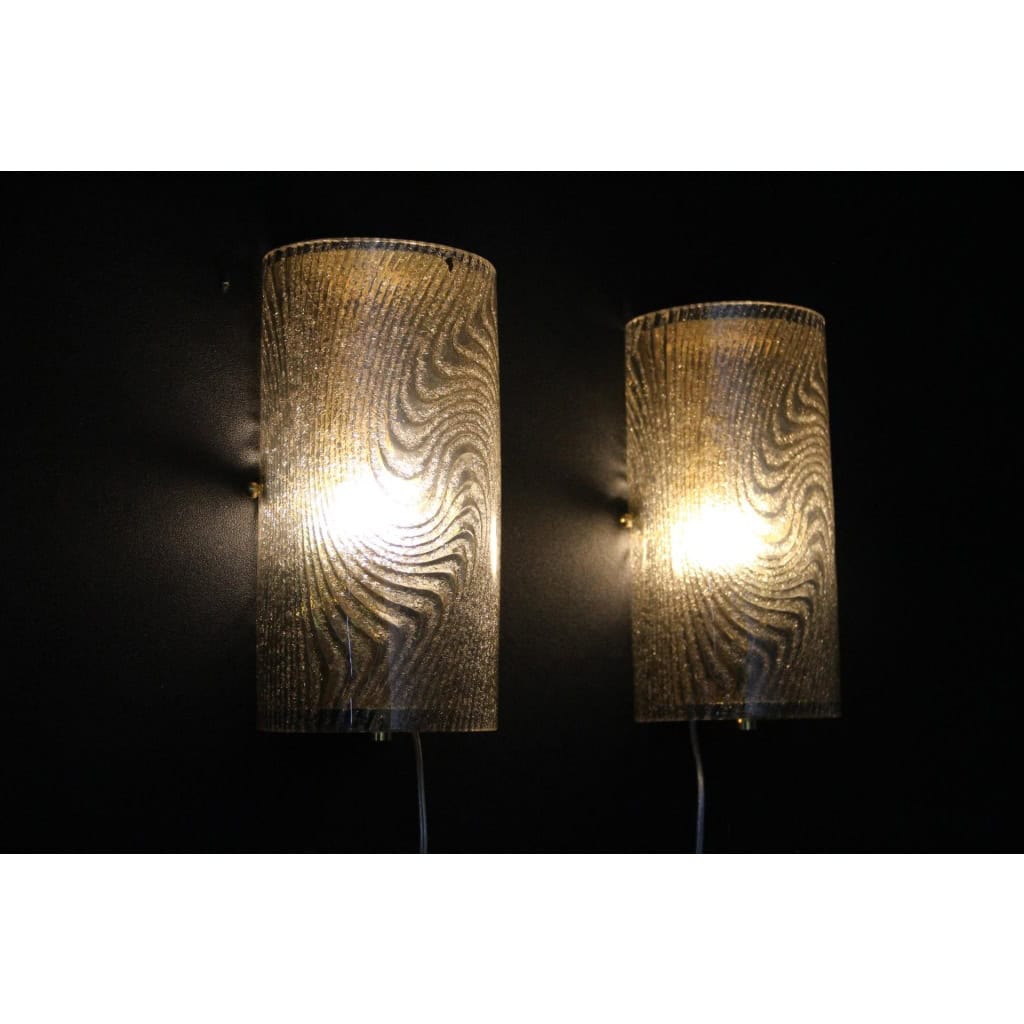 Paire d’appliques en verre de Murano brun travaillé en forme d’écorce 11