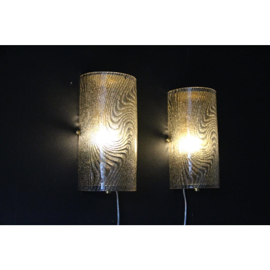 Paire d’appliques en verre de Murano brun travaillé en forme d’écorce 12